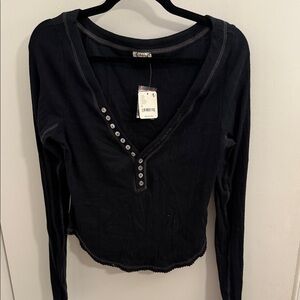 NWT free people Intimacy Black Long Sleeve Button-Up Top MED